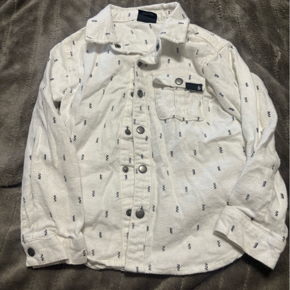 Volcom White Shirt with Navy Dot Pattern